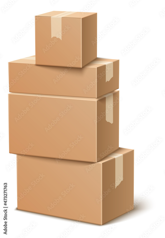 Obraz premium Cargo package stack. Sealed cardboard boxes in realistic style