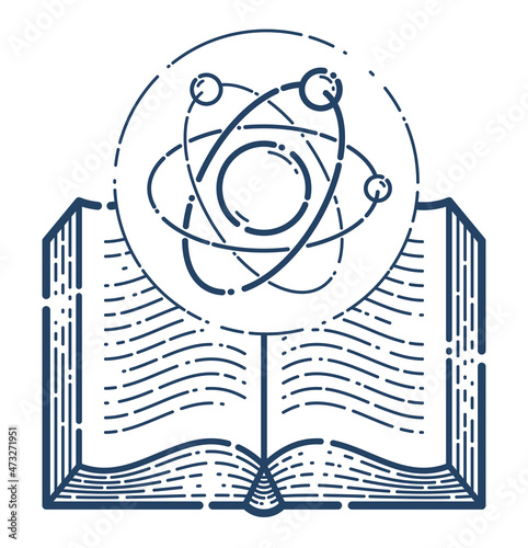 Open book with molecule vec...