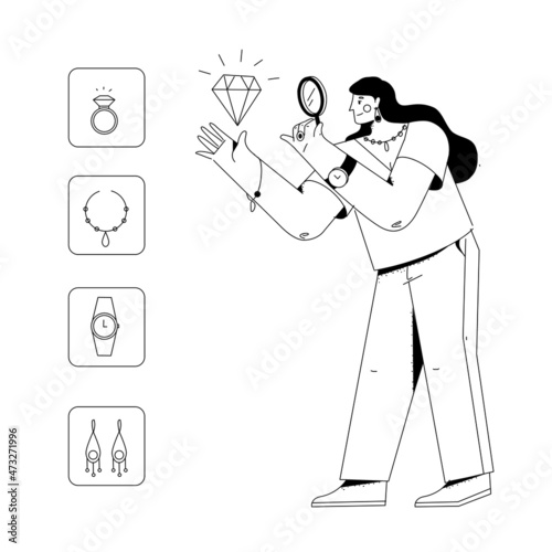 Jeweler examines a stone in a magnifying glass