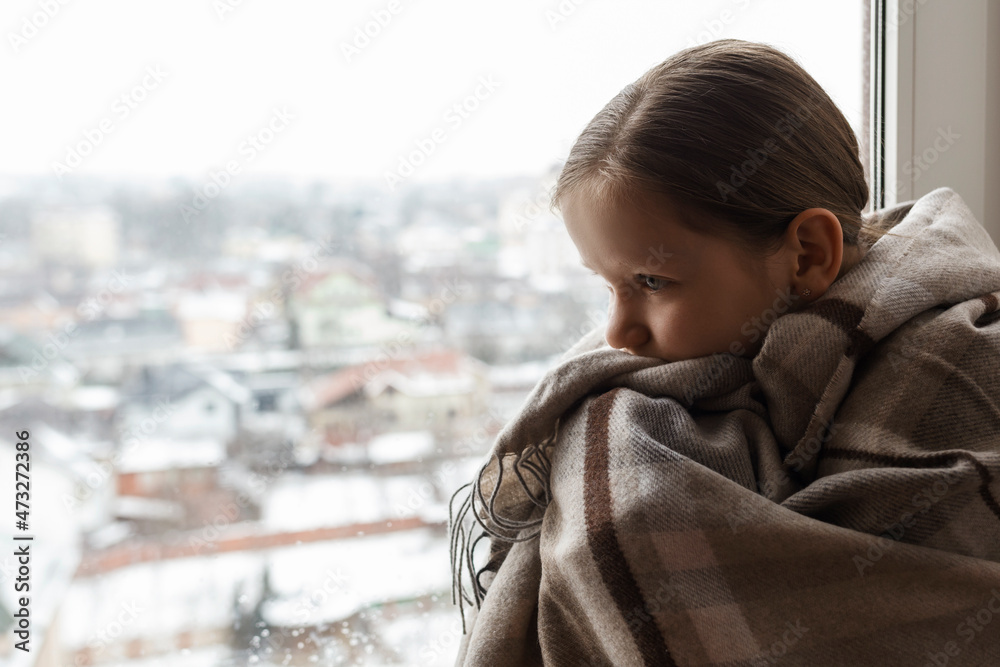 Sad Stres Teen. Winter depression. Sad girl teenager with Seasonal affective disorder girl grief