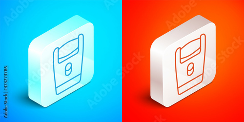 Isometric line Electric razor blade for men icon isolated on blue and red background. Electric shaver. Silver square button. Vector
