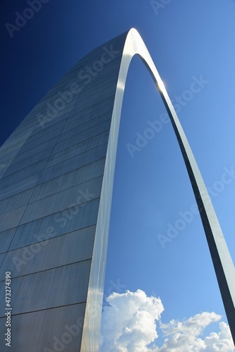 looking up at the arch  in gateway arch national park on a sunny day on the riverfront in st. louis, missouri  photo