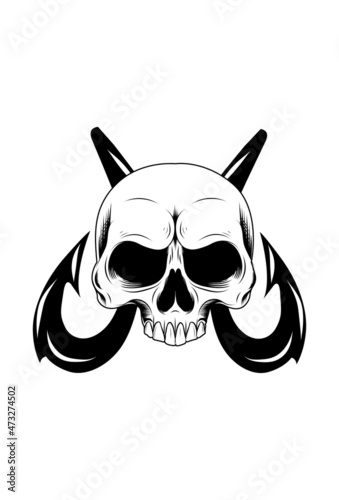 Skull and fishing hook vector illustration