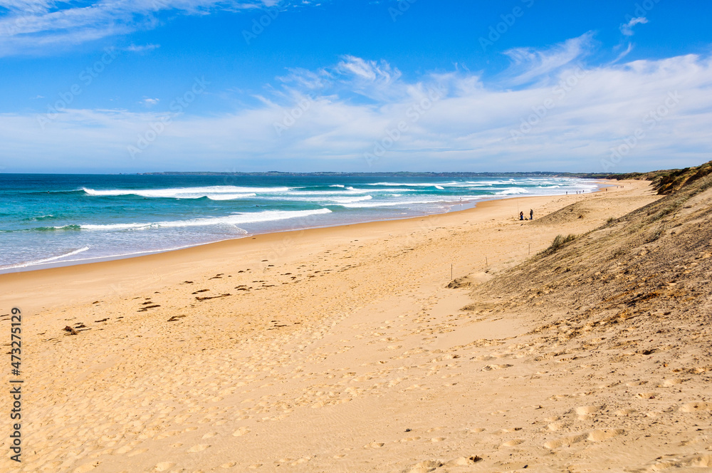 Woolamai Surf Beach is 4.2 km long and due to the westerly winds it has persistently  moderate to high waves averaging 1.7 meter - Phillip Island, Victoria, Australia