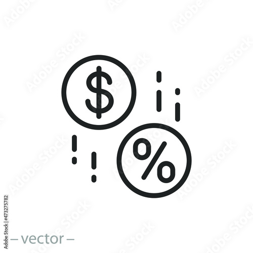 percentage commission icon, decrease in interest rate, brokerage, low price, reduce cost, sale percent tax, cashback, thin line symbol - editable stroke vector illustration