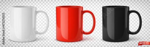 Vector realistic illustration of ceramic mugs on a transparent background.
