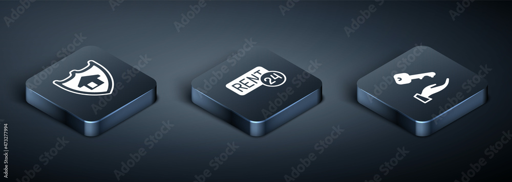 Set Isometric House with shield, key and Rent icon. Vector Set Isometric House with shield, key and Rent icon. Vector