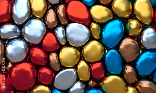 abstract background of deformed metallic balls in different colors. photo