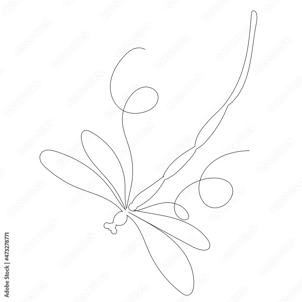 dragonfly drawing by continuous line, sketch, vector