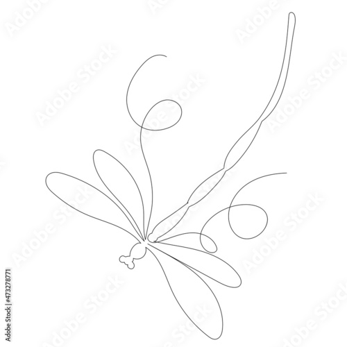 dragonfly drawing by continuous line, sketch, vector