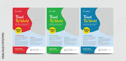 Modern travel flyer or poster design template. Editable tour poster template with brush stroke