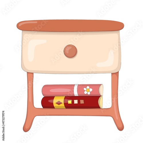 Nice cartoon nightstand with books. Furniture for a fairy-tale character or doll. Toy house. Hand drawn vector illustration
