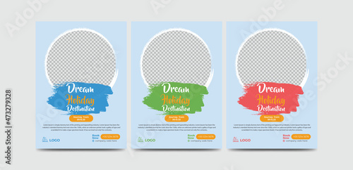 Modern travel flyer or poster design template. Editable tour poster template with brush stroke
