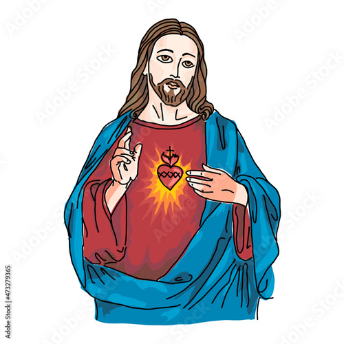 Jesus Christ cartoon vector portrait isolated on white background
