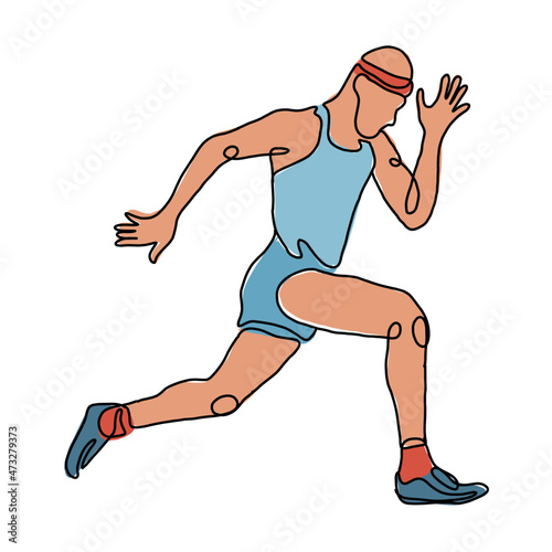 Track and field sprinter runner one line art drawing. Elegant vector illustration representing the power and speed concept for prints, tattoos, posters, textile, web etc.