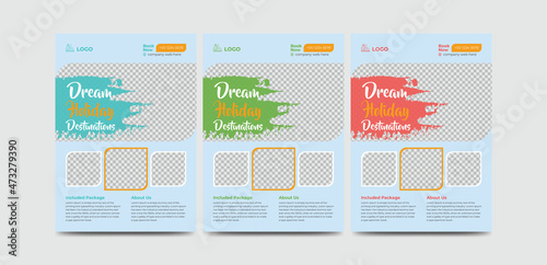 Modern travel flyer or poster design template. Editable tour poster template with brush stroke