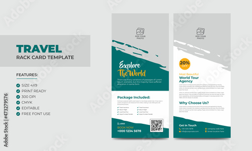Travel Rack Card or Dl Flyer Template. Double-Sided Tour Poster Leaflet Design Template