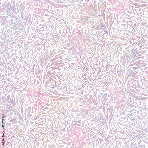 Vintage floral holographic vector pattern remix from artwork by William Morris