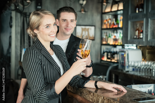 two Business man and woman People Party Celebration Success after working
