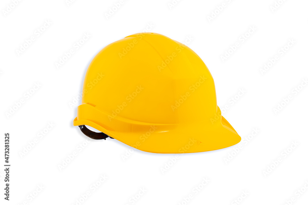 Fototapeta premium Yellow hard hat in white background