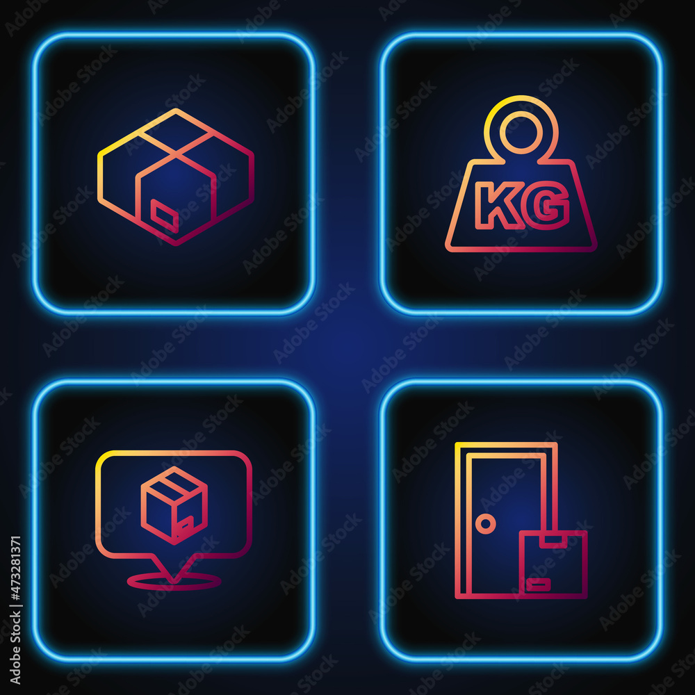 Set line Home delivery services, Location with cardboard box, Carton and Weight. Gradient color icons. Vector Set line Home delivery services, Location with cardboard box, Carton and Weight. Gradient color icons. Vector