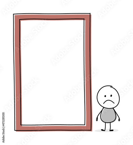 Angry cartoon caricature with blank board icon. Business concept. Vector