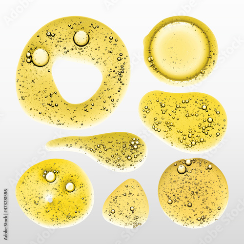 Abstract yellow oil bubble macro shot gold liquid vector