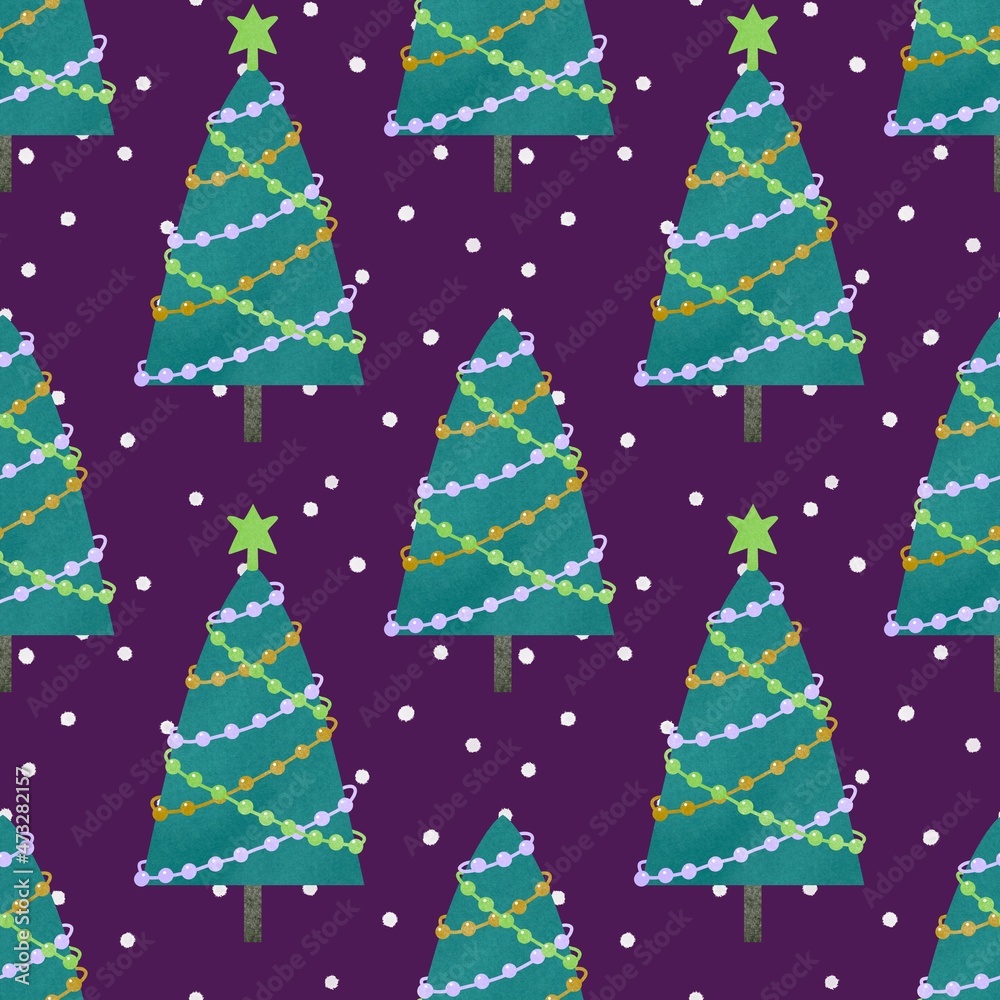 Doodle green cute Christmas tree for fabrics and gifts