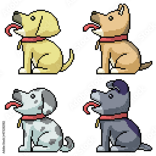 pixel art friendly puppies sit