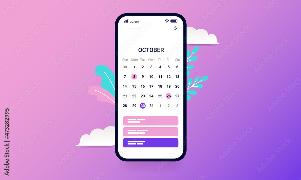 Phone with calendar - Vector illustration of smartphone with calendar app design.