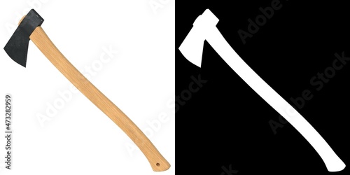 3D rendering illustration of an axe hatchet photo