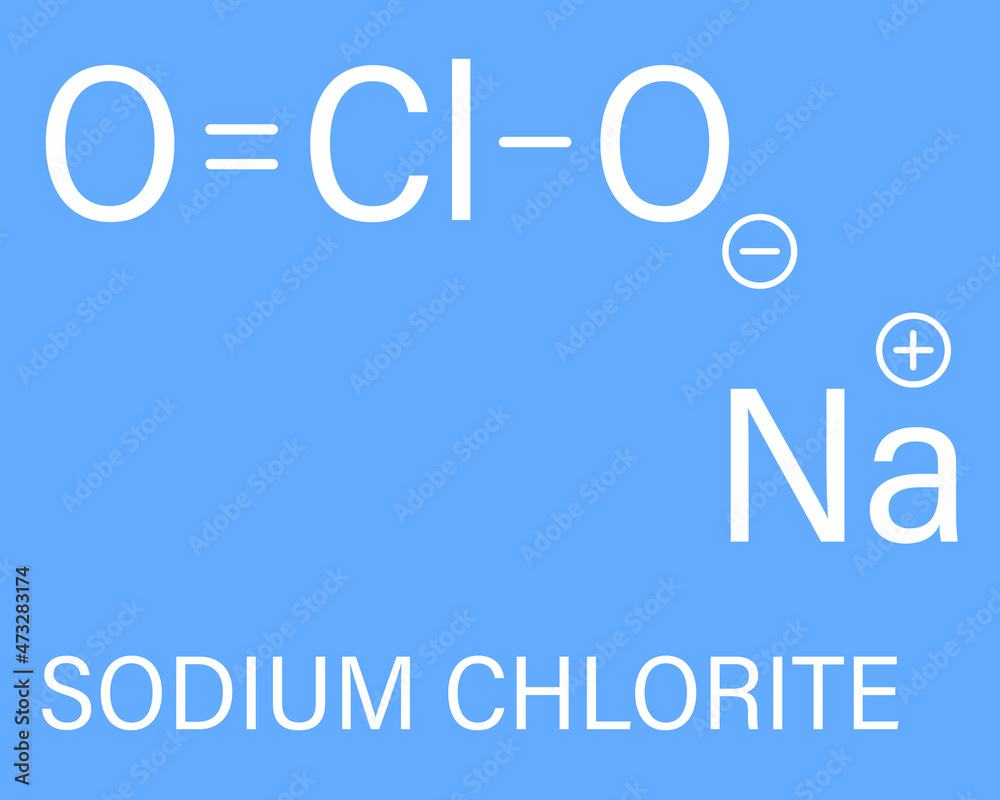 Sodium chlorite, chemical structure. Skeletal formula. Stock Vector