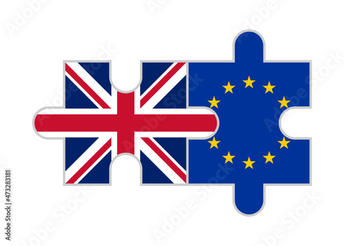 puzzle pieces of uk and eu flags. vector illustration isolated on white background