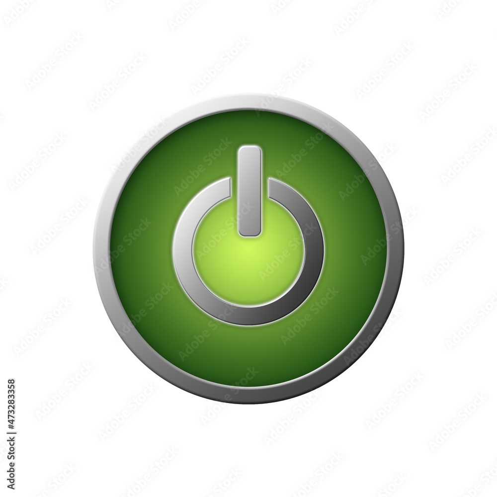 Green power button isolated on white background 3D illustration. Design element. Green power button isolated on white background 3D illustration. Design element.