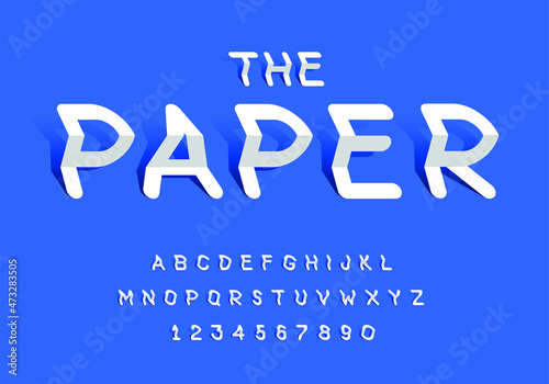 Paper font design, alphabet letters and numbers
