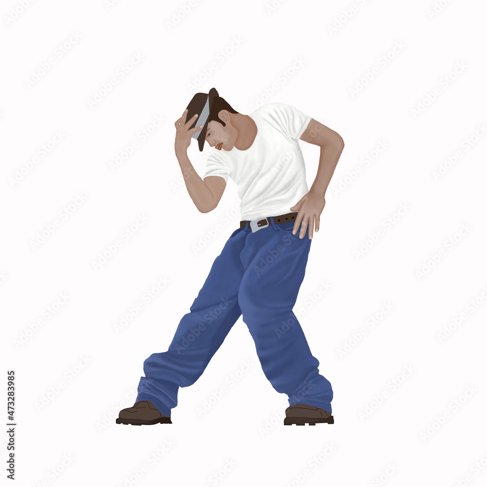 Naklejka premium Afro american stylish guy dancing.Illustration isolated on white background. Street dancer