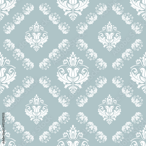 Classic seamless vector pattern. Damask orient ornament. Classic vintage blue and white background. Orient ornament for fabric, wallpapers and packaging