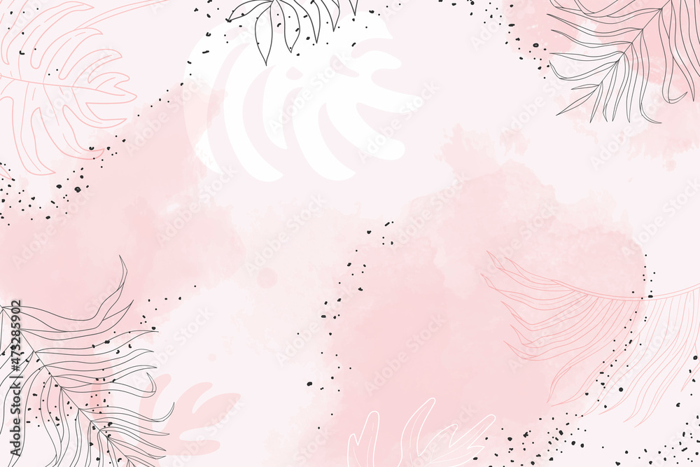 Obraz premium Pink leafy watercolor background vector