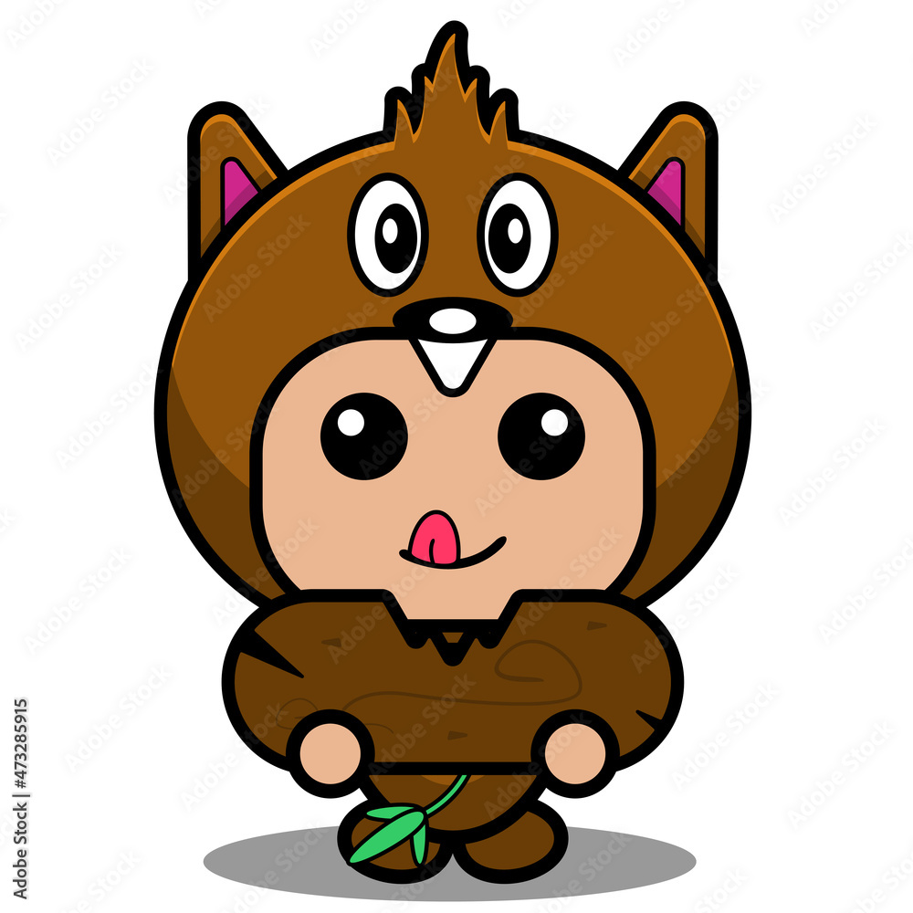 vector cartoon character cute beaver animal mascot costume eating wood