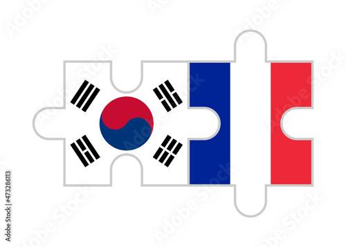 puzzle pieces of south korea and france flags. vector illustration isolated on white background	