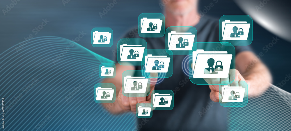 Man touching a personal data security concept Man touching a personal data security concept
