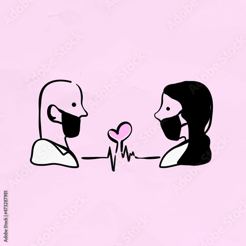 Couple in medical masks vector