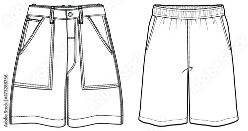 Shorts fashion flat drawing. CAD mockup.