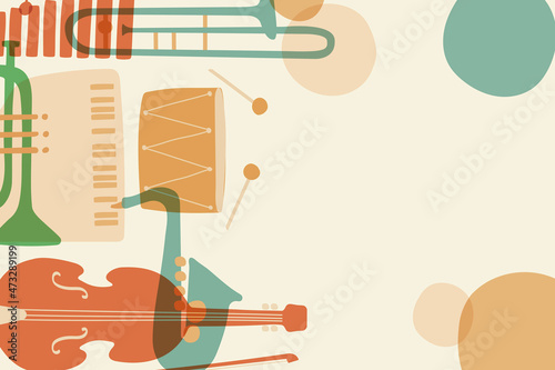 Orange aesthetic background, musical instrument frame in retro design vector