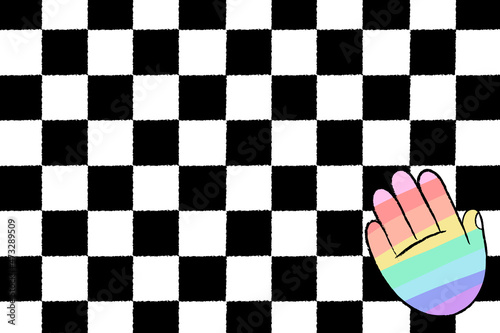 White checkered background, LGBTQ+ rainbow hand doodle border vector