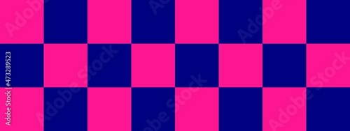 Checkerboard banner. Navy and Deep pink colors of checkerboard. Big squares, big cells. Chessboard, checkerboard texture. Squares pattern. Background.