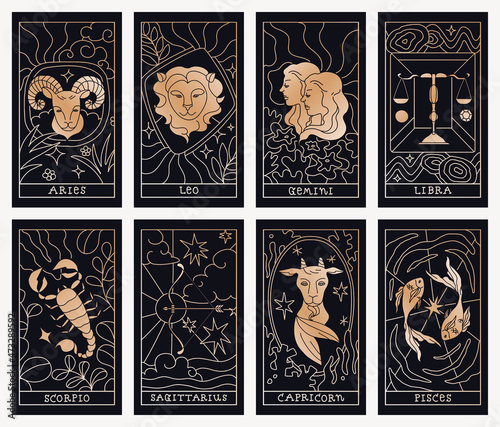 Doodle design horoscope, black background graphic set vector