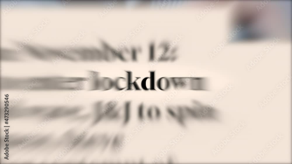 Lockdown animated headline of news outlets around the world. Breaking world news global media. Pandemic covid-19, coronavirus epidemic, quarantine. Full lockdown concept