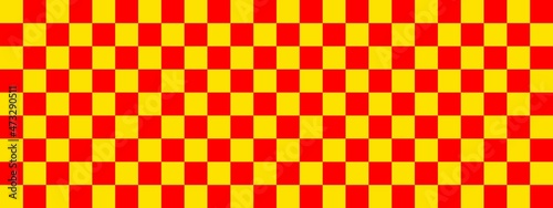 Checkerboard banner. Red and Yellow colors of checkerboard. Small squares, small cells. Chessboard, checkerboard texture. Squares pattern. Background.