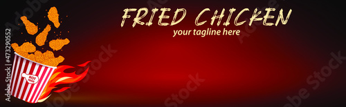 Fried chicken meat. Fast food menu design elements. Restaurant cafe menu, template design. Food flyer. Vector.